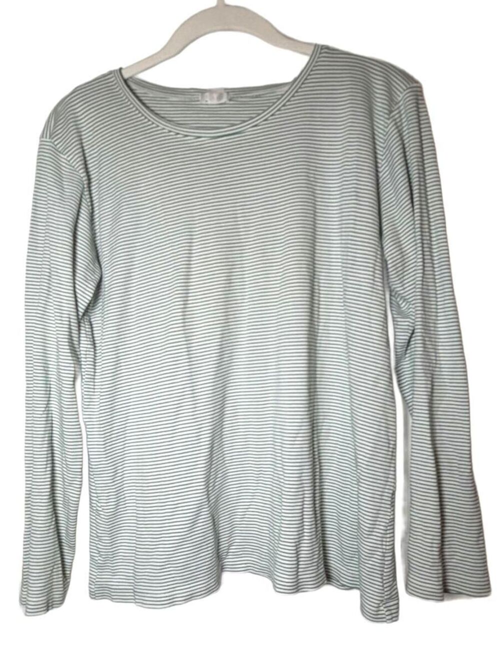 LAKE Pajamas Green White Stripe Long Sleeve Pima Cotton Top Large PJ